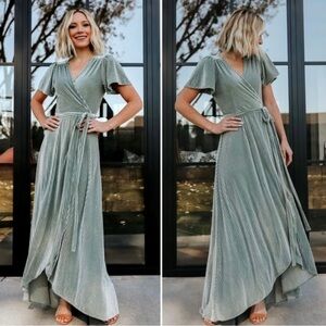 Baltic Born - Andi Dusty Sage Ribbed Velvet Wrap Dress (small)